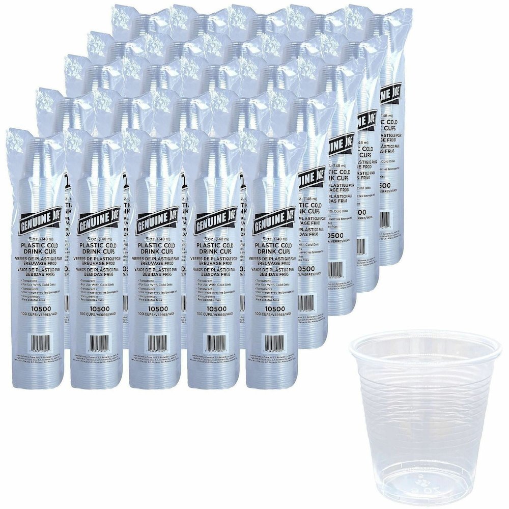 Genuine Joe 5 oz Transparent Beverage Cups - 5 fl oz - Clear - Plastic - Beverage - 100/Bag - 25 / Carton. Picture 1