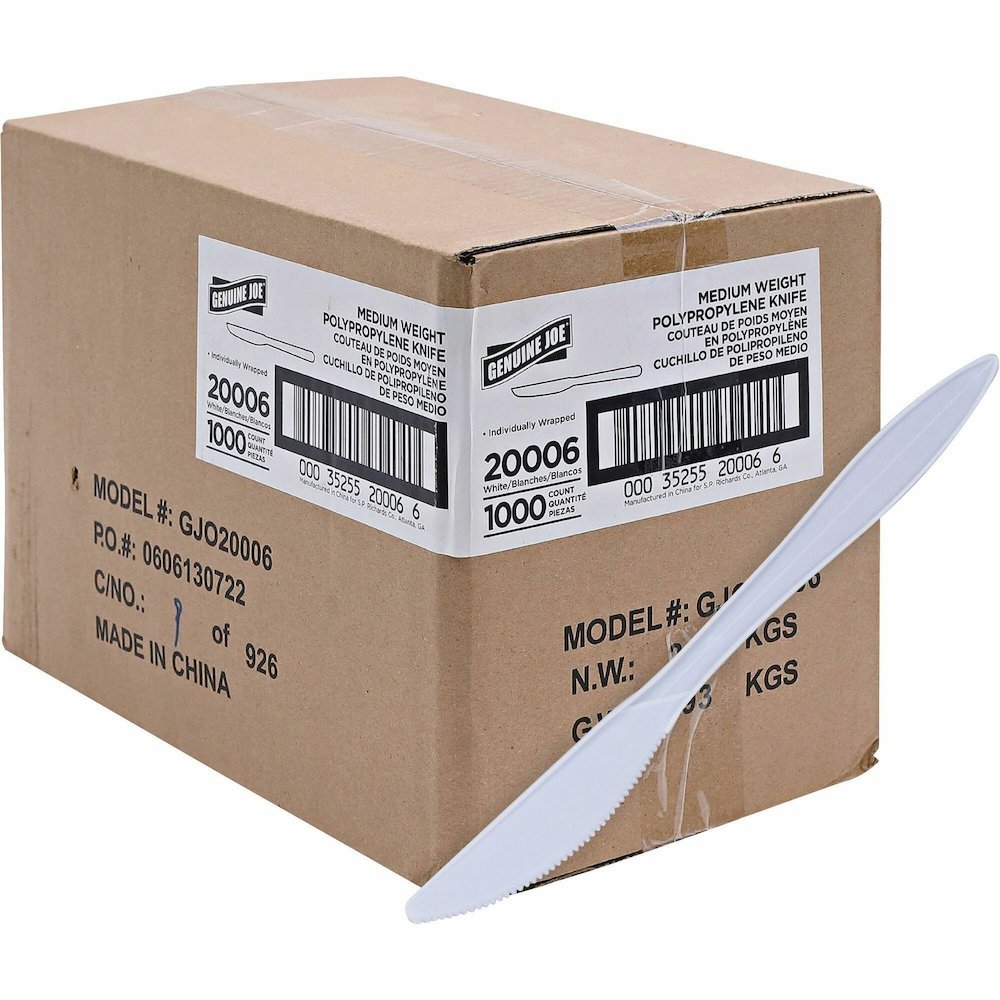 Genuine Joe Individually Wrapped Knife - 1 Piece(s) - Knife - 1 x Knife - Disposable - Polypropylene - White - 1 Carton. Picture 1