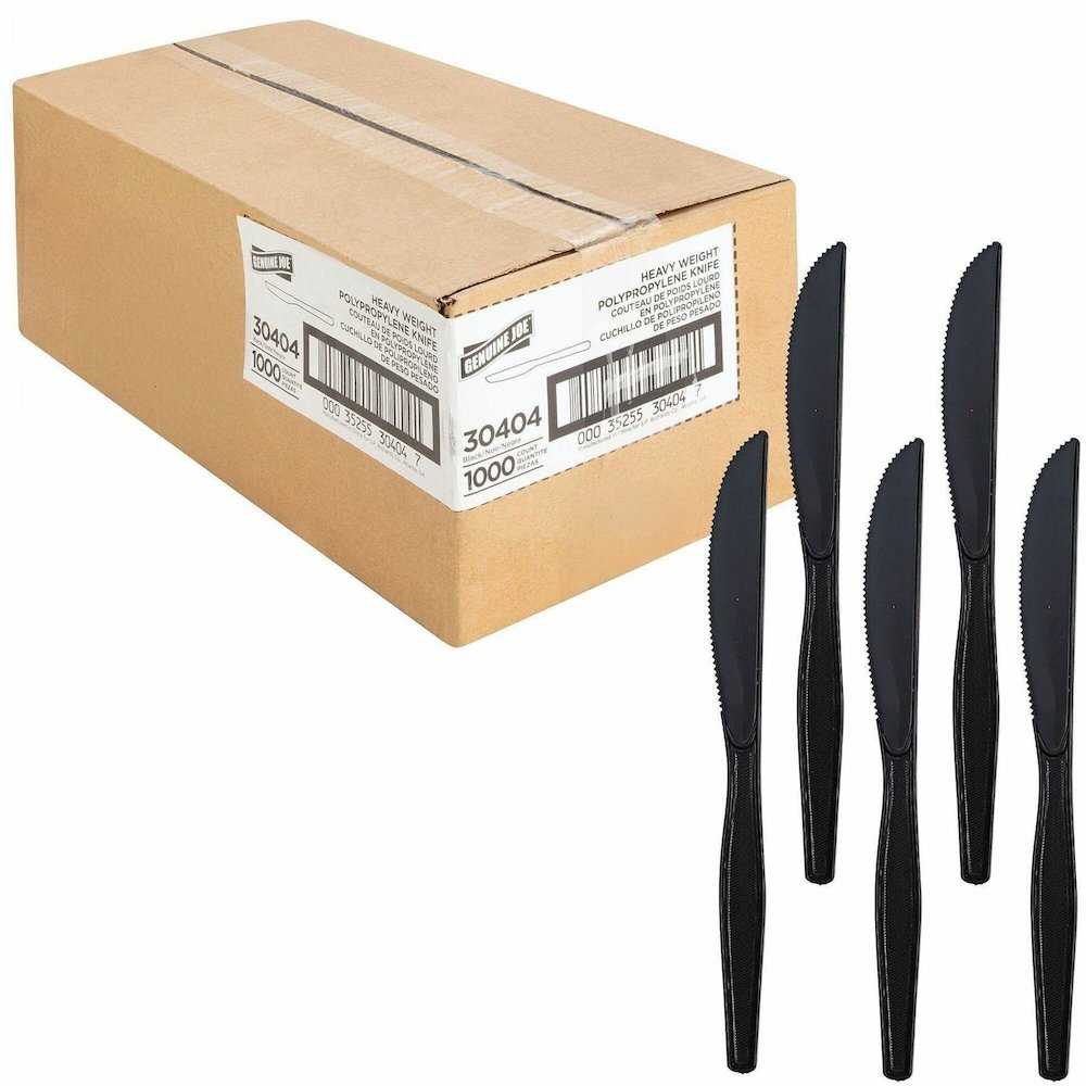 Genuine Joe Medium-Heavyweight Plastic Knife - 1 Piece(s) - Knife - 1 x Knife - Disposable - Textured - Black - 1 Carton. Picture 1