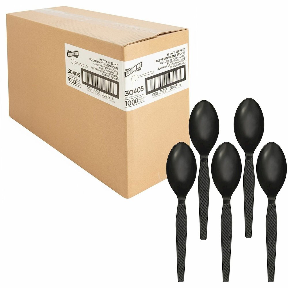 Genuine Joe Medium-Heavyweight Plastic Spoon - 1 Piece(s) - Spoon - 1 x Spoon - Disposable - Textured - Black - 1000 / Carton. Picture 1