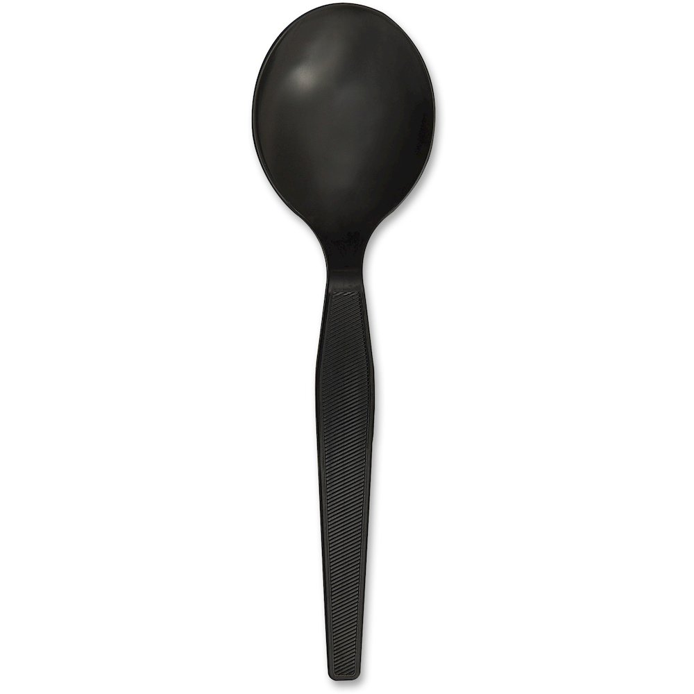 Genuine Joe Medium-Heavyweight Plastic Soup Spoons - 1 Piece(s) - Soup Spoon - 1 x Soup Spoon - Disposable - Textured - Black - 1000 / Carton. Picture 1