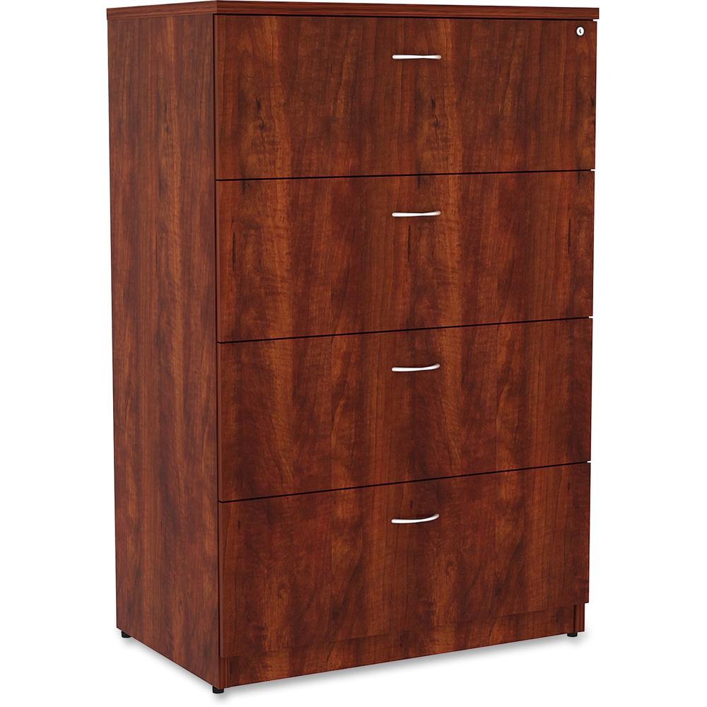 Lorell Essentials Series 4-Drawer Lateral File - 1" Thickness Top, 54.8" Height x 35.5" Width x 22" Depth - Total Drawer(s): 4 - Finish: Cherry Laminate - 1 Each. Picture 1