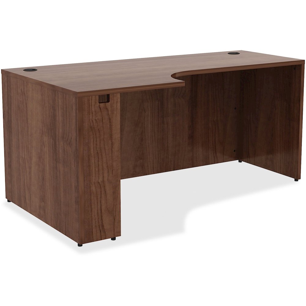 Lorell Essentials Series Left Corner Credenza - 66" x 36"29.5" , 0.1" Edge - Material: Metal - Finish: Walnut Laminate. Picture 1