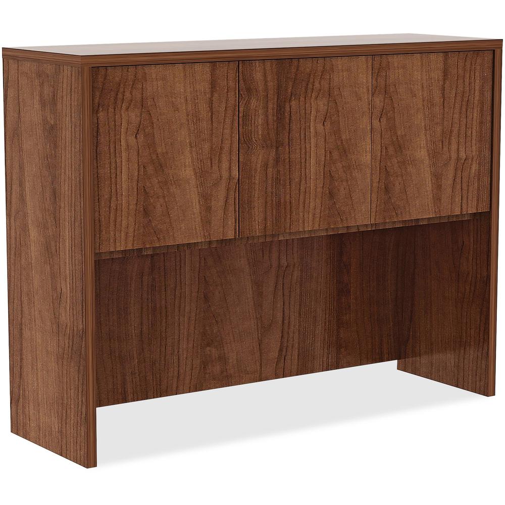 Lorell Essentials Series Stack-on Hutch with Doors - Rectangle - 36" Height x 48" Width x 15" Depth - Material: Metal - Finish: Walnut, Laminate - Adjustable Glide, Lockable, Floor Glide - For Office . Picture 1