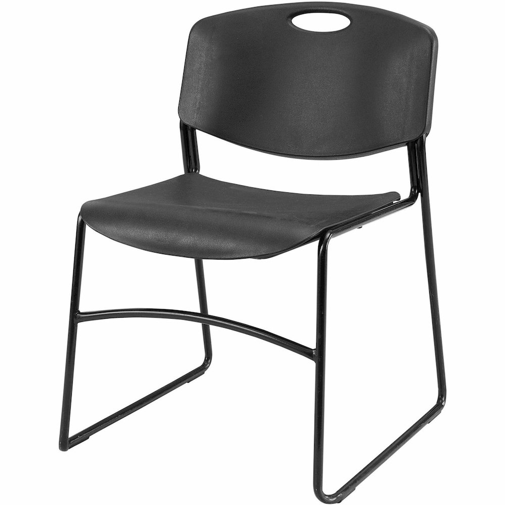 Lorell Heavy-duty Standard-height Stack Chairs - Plastic Seat Material - Plastic Back Material - Steel Frame Material - Black - 4 / Carton. Picture 1