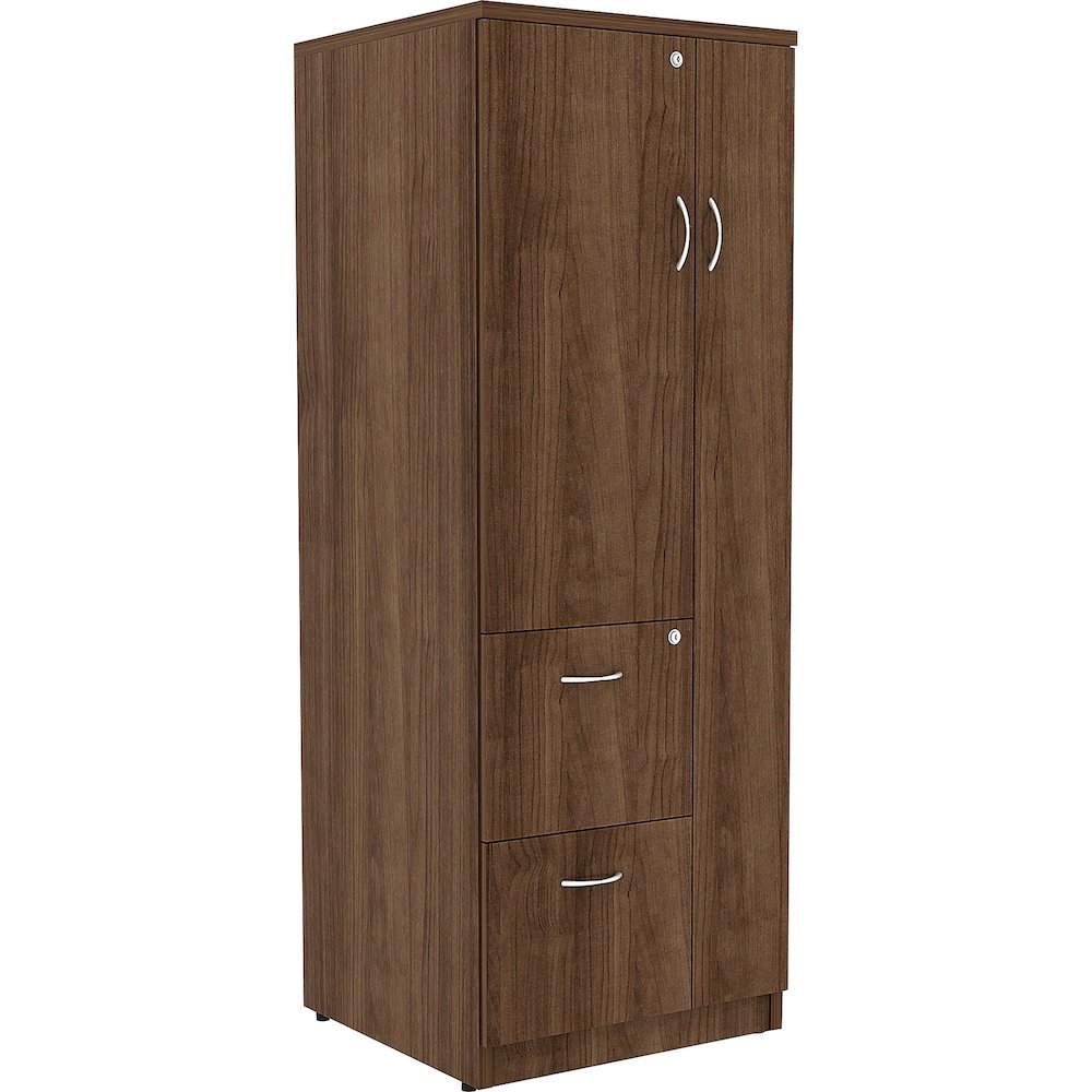 Lorell Essentials/Revelance Tall Storage Cabinet - 23.6" x 23.6"65.6" Cabinet, 0.5" Compartment - 2 x Storage Drawer(s) - 1 Door(s) - Finish: Walnut, Laminate. Picture 1