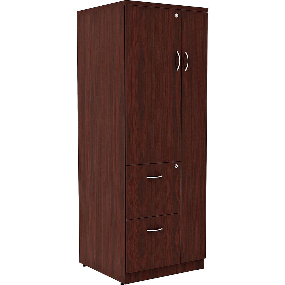 Lorell Essentials/Revelance Tall Storage Cabinet - 65.6" Height x 23.6" Width x 23.6" Depth Cabinet, x 0.5" Length Compartment - Total Drawer(s): 2 - 1 Door(s) - Finish: Mahogany, Laminate - Durable, . Picture 1