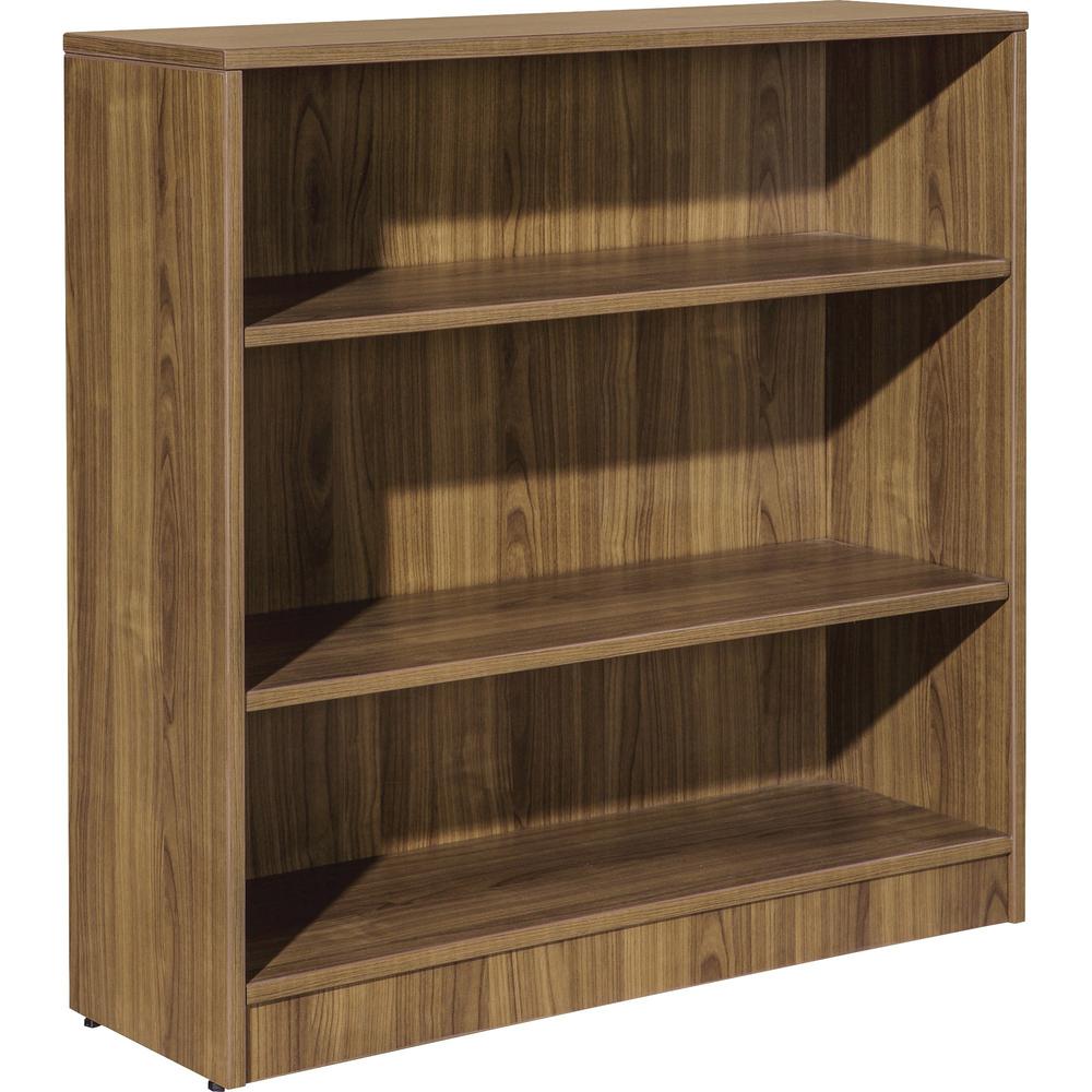 Lorell Laminate Bookcase - 3 Shelf(ves) - 36" Height x 36" Width x 12" Depth - Sturdy, Adjustable Feet, Adjustable Shelf - Thermofused Laminate (TFL) - Walnut - Laminate - 1 Each. Picture 1