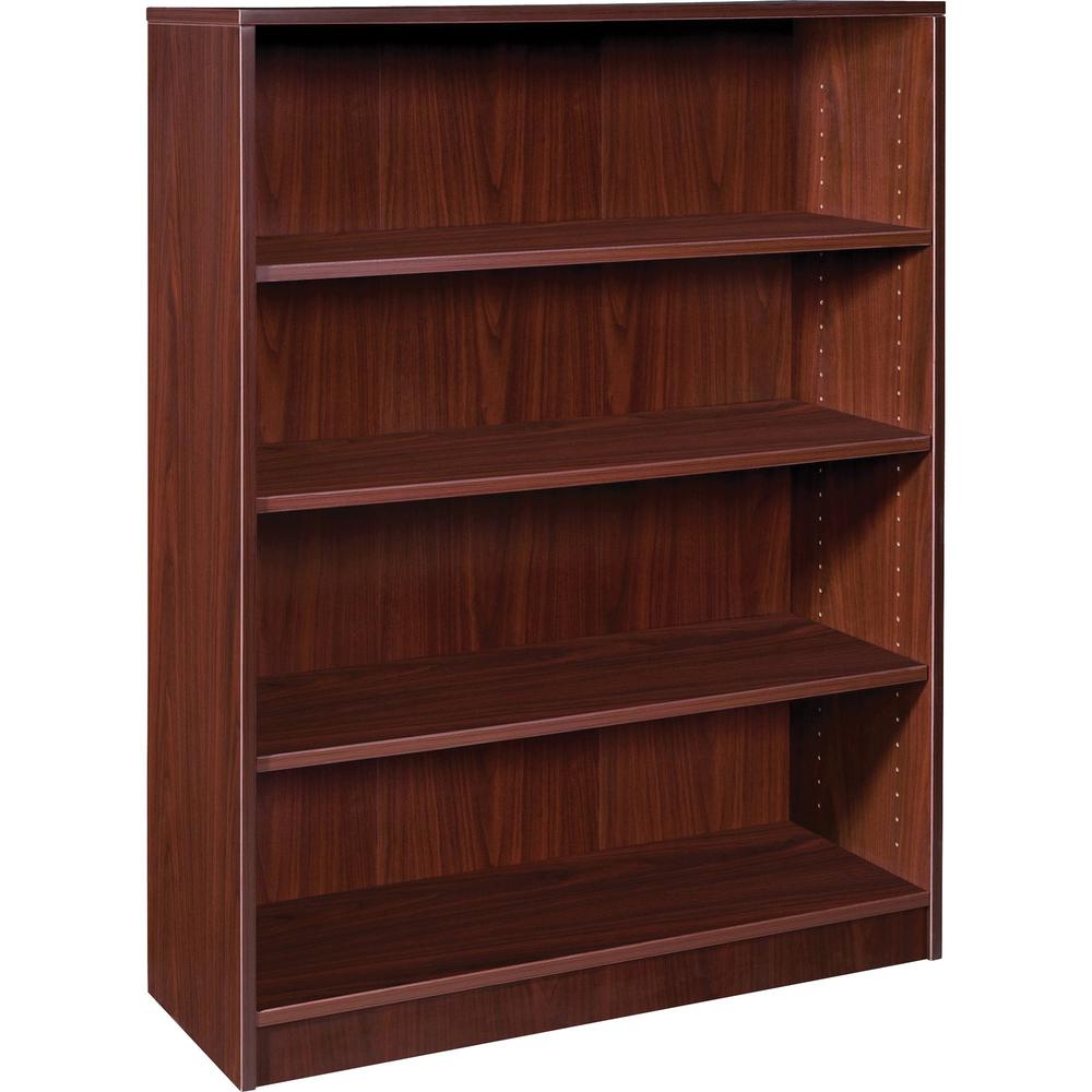 Lorell Laminate Bookcase - 4 Shelf(ves) - 48" Height x 36" Width x 12" Depth - Sturdy, Adjustable Feet - Mahogany - Laminate - 1 Each. Picture 1