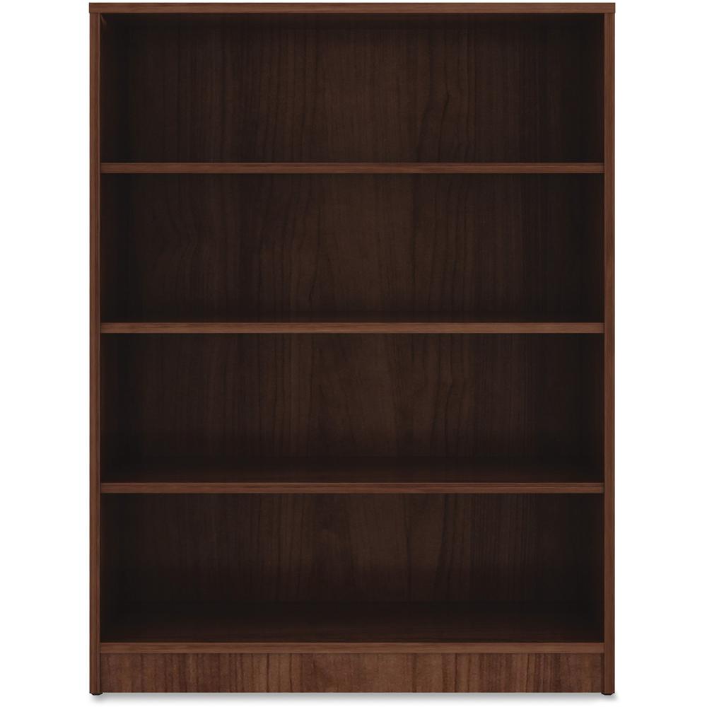 Lorell Laminate Bookcase - 4 Shelf(ves) - 48" Height x 36" Width x 12" Depth - Sturdy, Adjustable Feet, Adjustable Shelf, Square Corner - Thermofused Laminate (TFL) - Walnut - Laminate - 1 Each. Picture 1