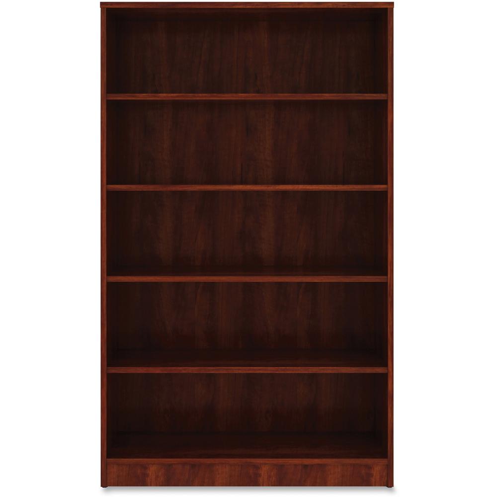 Lorell Laminate Bookcase - 0.8" Shelf, 36" x 12"60" - 5 Shelve(s) - 4 Adjustable Shelf(ves) - Square Edge - Material: Thermofused Laminate (TFL) - Finish: Cherry. Picture 1