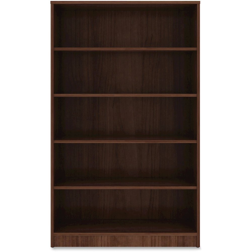 Lorell Laminate Bookcase - 0.7" Thickness Shelf, 60" Height x 36" Width x 12" Depth - 5 Shelve(s) - 4 Adjustable Shelf(ves) - Square Edge - Material: Thermofused Laminate (TFL) - Finish: Walnut - 1 Ea. Picture 1