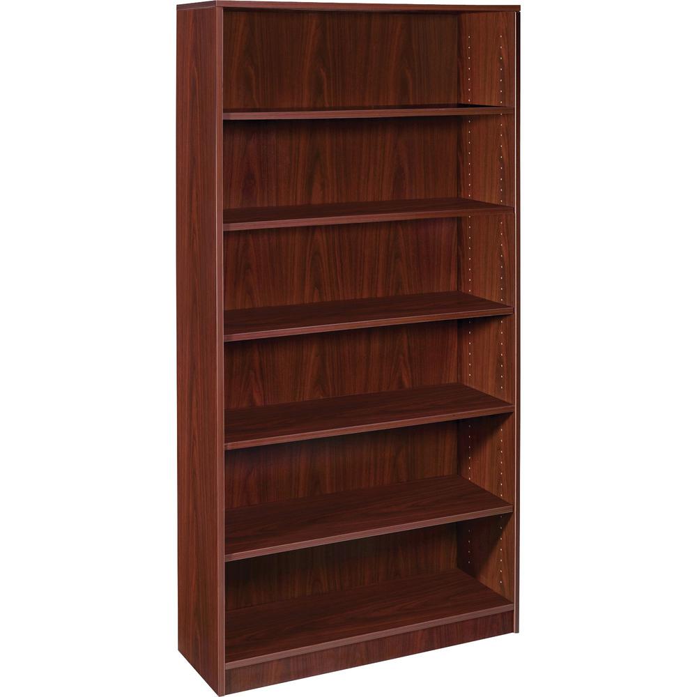 Lorell Laminate Bookcase - 6 Shelf(ves) - 72" Height x 36" Width x 12" Depth - Sturdy, Adjustable Feet, Adjustable Shelf, Square Corner - Thermofused Laminate (TFL) - Mahogany - Laminate - 1 Each. Picture 1