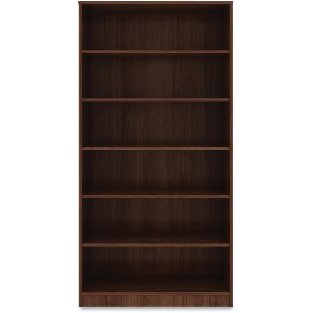 Lorell Laminate Bookcase - 6 Shelf(ves) - 72" Height x 36" Width x 12" Depth - Sturdy, Adjustable Feet, Adjustable Shelf, Square Corner - Thermofused Laminate (TFL) - Walnut - Laminate - 1 Each. Picture 1