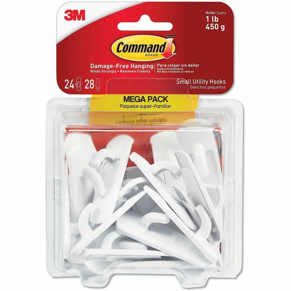 Command Small Utility Hook Mega Pack - 1 lb (453.6 g) Capacity - for Multipurpose - White - 24 / Pack. Picture 1