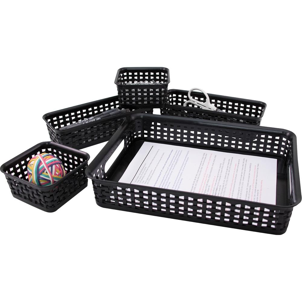 Advantus 5-pack Plastic Weave Bins - Desktop - Black - Plastic - 5 / Pack. Picture 1