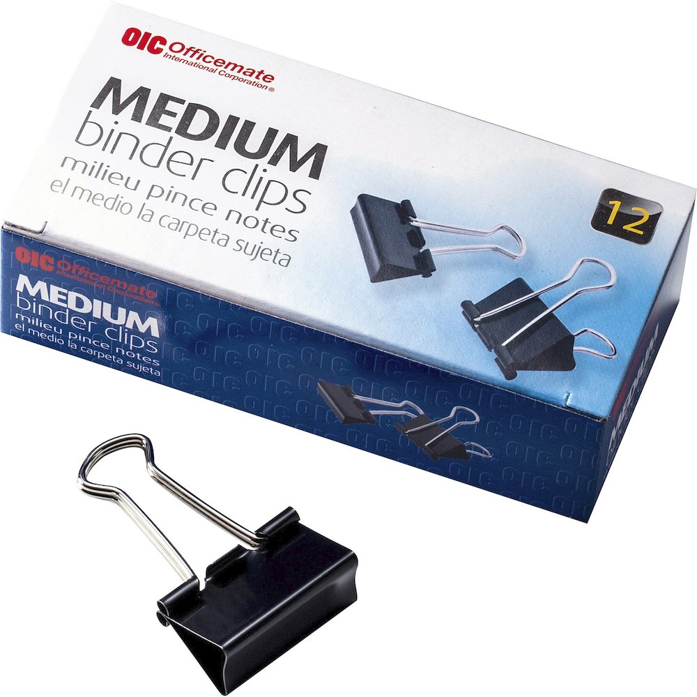 Officemate Binder Clips - Medium - 9" Length x 2.4" Width - 0.62" Size Capacity - for File - Corrosion Resistant, Durable - Black - 12/Box - 12 / Pack. Picture 1