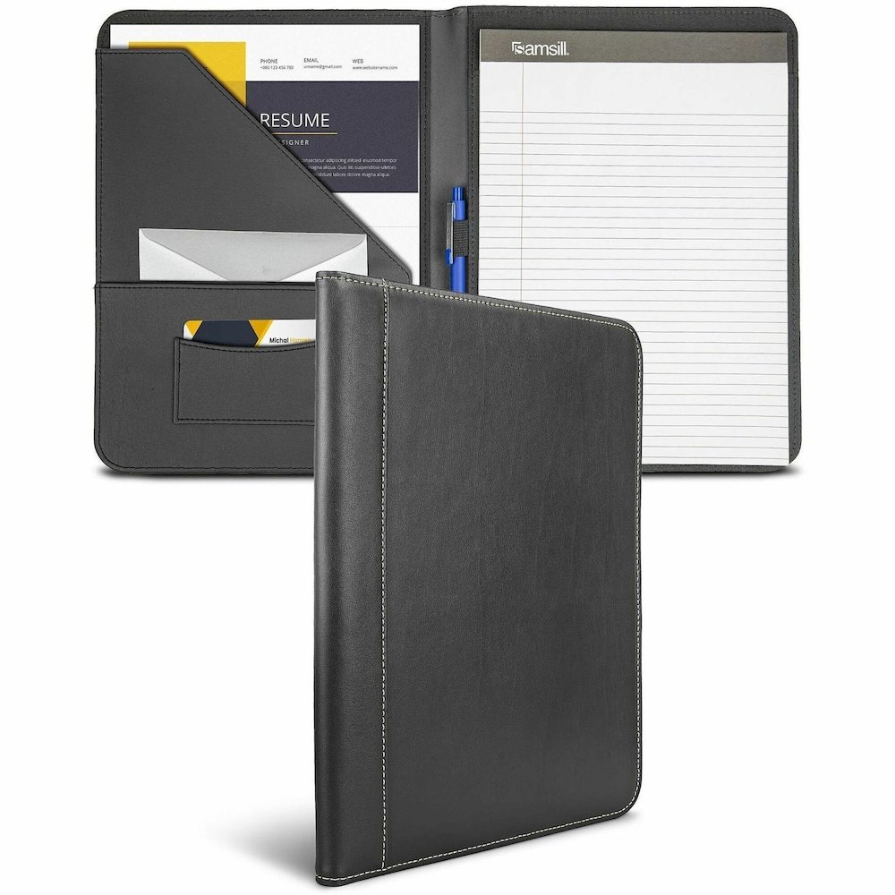 Samsill Letter Pad Folio - 8 1/2" x 11" - Leather - Black - 1 Each. Picture 1