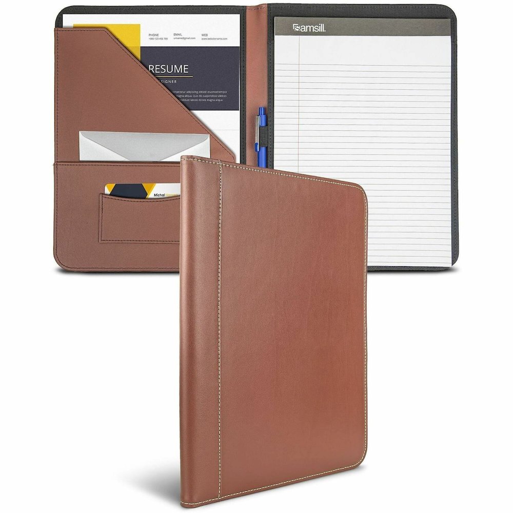 Samsill Letter Pad Folio - 8 1/2" x 11" - Leather - Tan - Document Pocket, Pen Loop - 1 Each. Picture 1