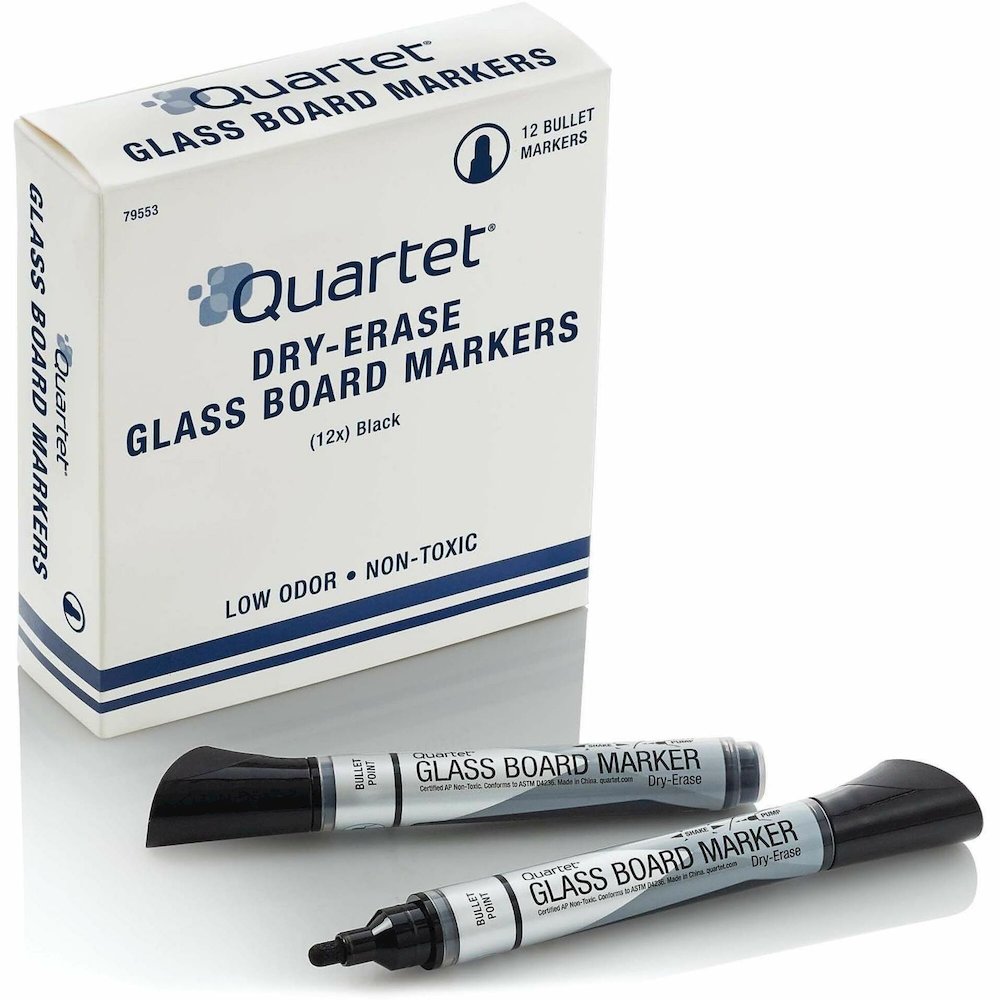 Quartet Premium Dry-Erase Markers for Glass Boards - Erasable - Black Ink - 1 Dozen. Picture 1