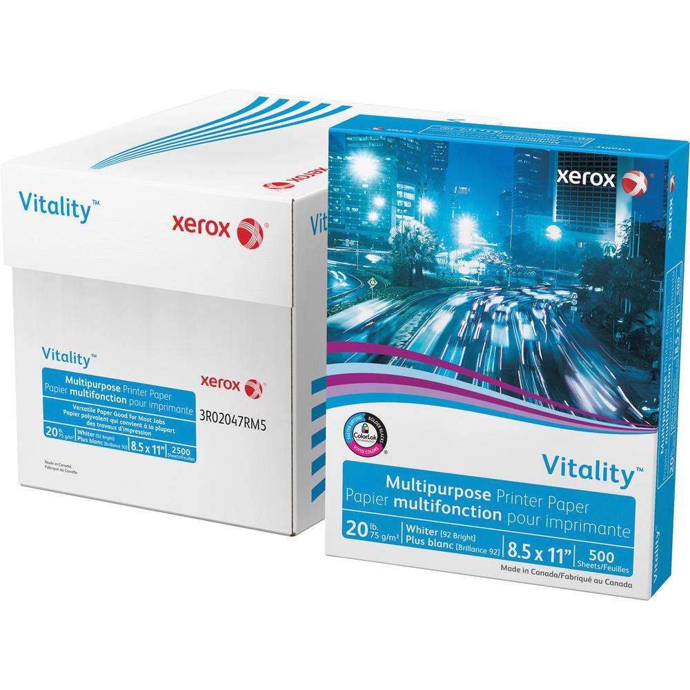 Xerox Vitality Multipurpose Printer Paper - White - 92 Brightness - 90% Opacity - Letter - 8 1/2" x 11" - 20 lb Basis Weight - White - 500/Pack - 40 / Pallet. Picture 1