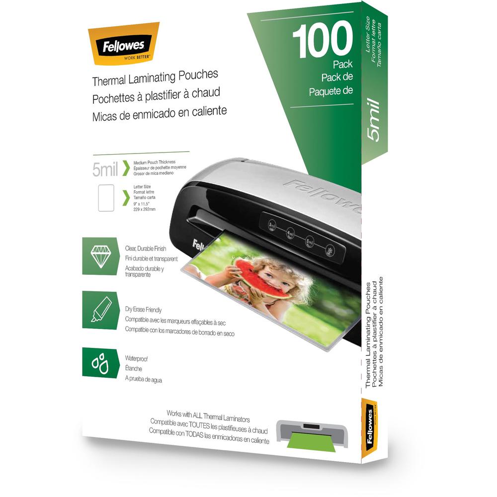 Fellowes Letter-Size Thermal Laminating Pouches - Sheet Size Supported: Letter 8.50" Width x 11" Length - Laminating Pouch/Sheet Size: 9" Width5 mil Thickness - Glossy - for Document - Durable, Photo-. Picture 1