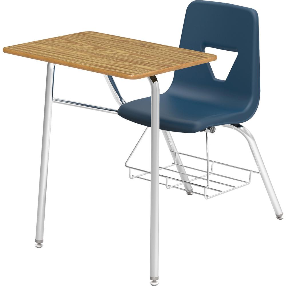 Lorell Student Chair/Desk Combo Desks - Medium Oak Rectangle, High Pressure Laminate (HPL) Top - Four Leg Base - 4 Legs - 24" Table Top Width x 18" Table Top Depth - 31" Height - Classroom - Navy - Po. Picture 1