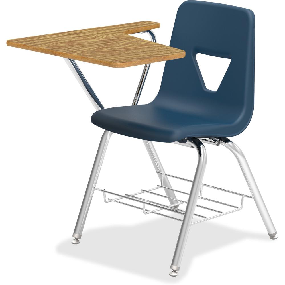Lorell Writing Tablet Arm Student Desks - Tubular Steel Frame Material - Four-legged Base - Navy, Oak - Polypropylene - Armrest - 2 / Carton. Picture 1