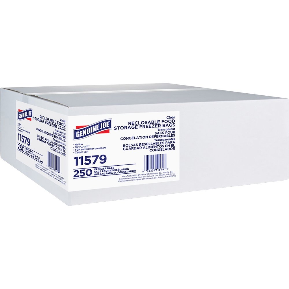 Genuine Joe Freezer Storage Bags - 1 gal Capacity - 2.70 mil (69 Micron) Thickness - Zipper Closure - Clear - Beef, Poultry, Vegetables, Seafood, Food - 250 / Box. Picture 1