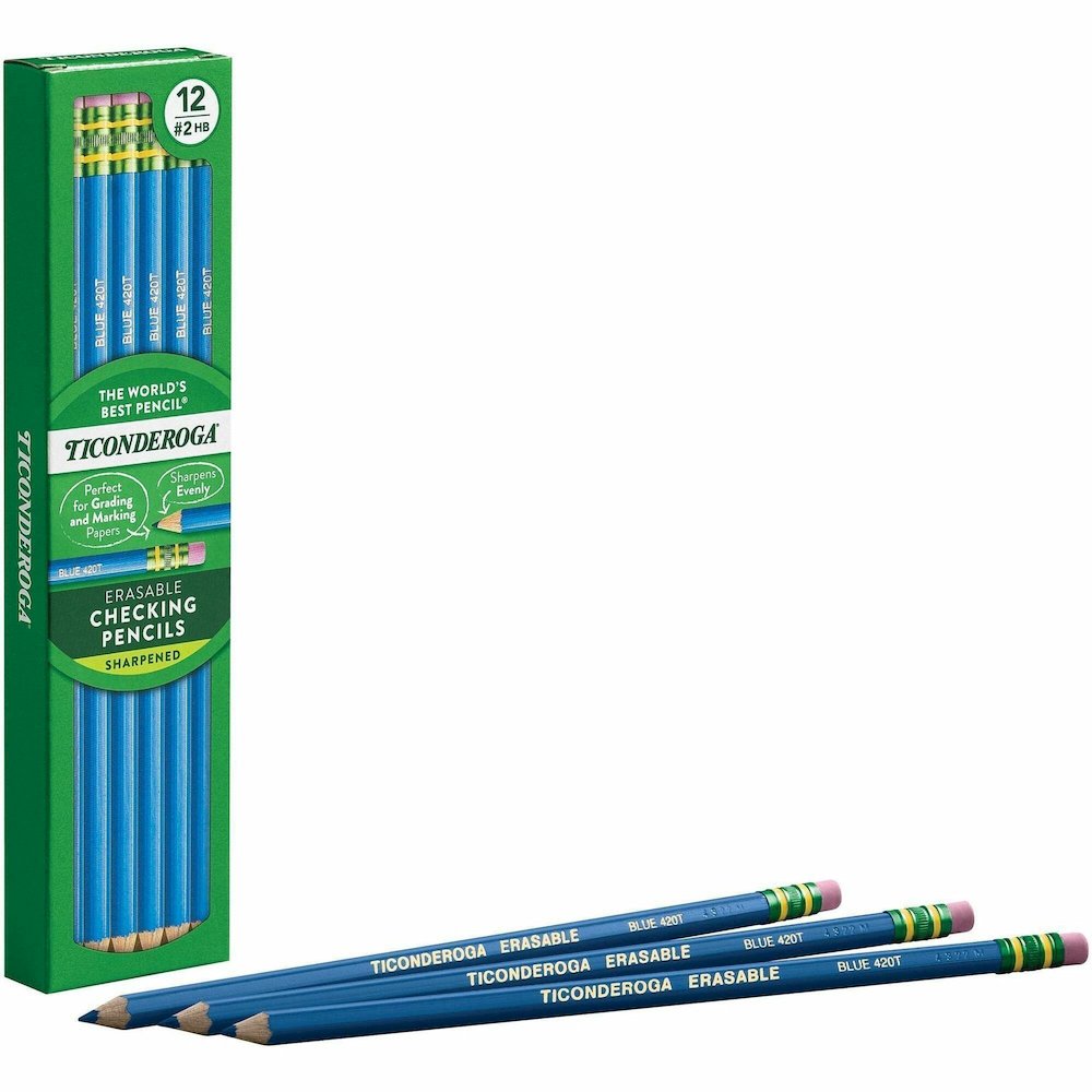 Ticonderoga Pre-Sharpened Erasable Checking Pencils - Blue Lead - HB - 1 Dozen/Box - 6 / Carton. Picture 1