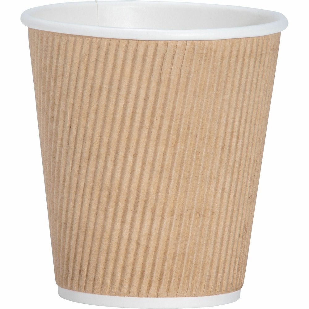 Genuine Joe 10 oz Rippled Hot Cups - 10 fl oz - Brown - Hot Drink, Beverage - 25/Pack - 5 / Bundle. Picture 1