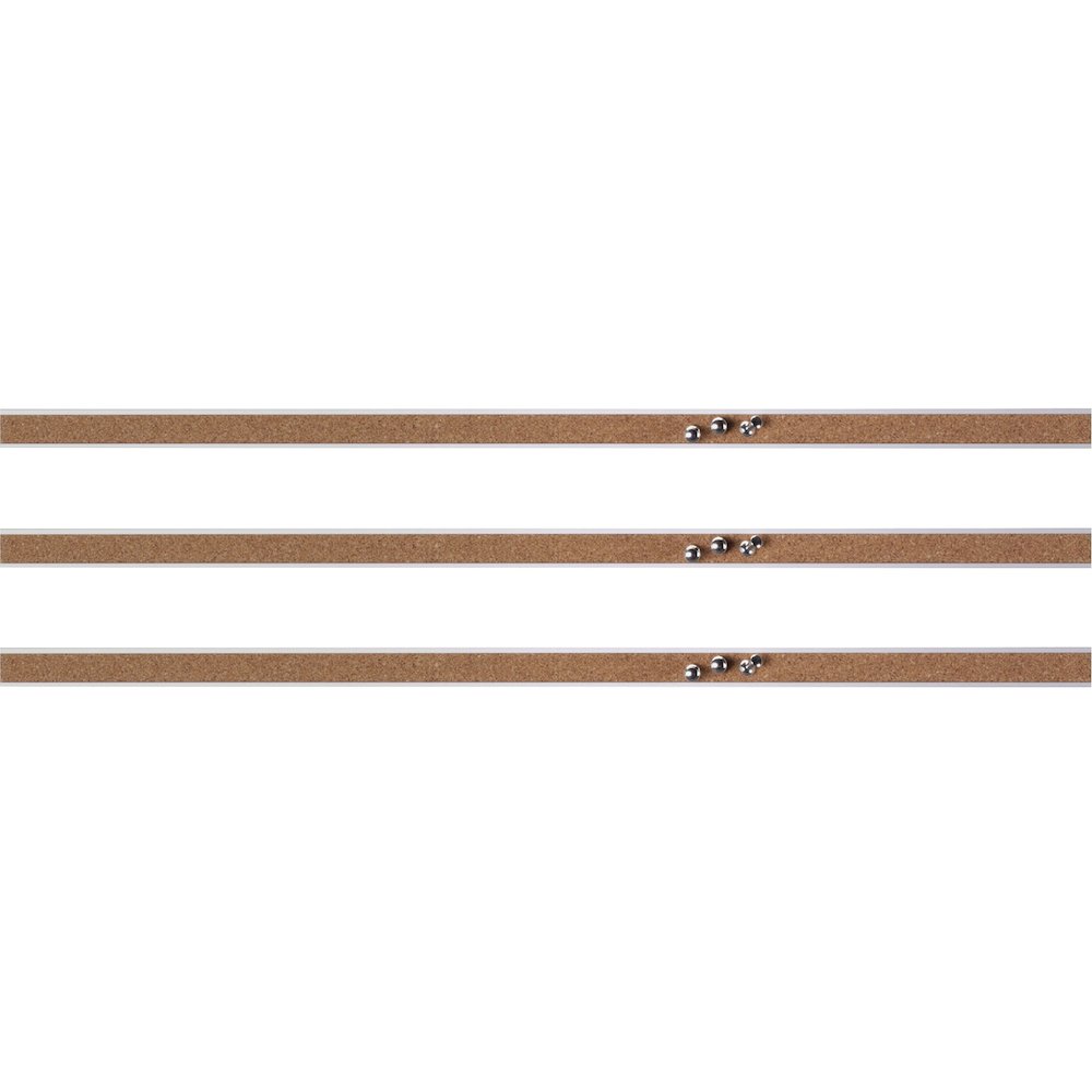 Lorell Cork Strip Bulletin Bars - 18" Board Width - Cork Surface - Self-healing, Fade Resistant, Self-sealing - Anodized Aluminum Frame - 3 / Bundle. Picture 1