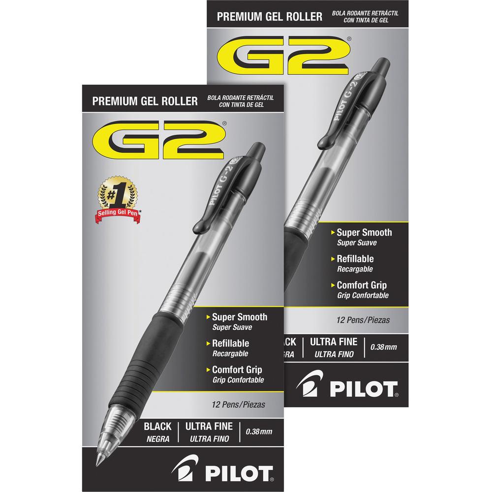G2 Premium Gel Ink Retractable Pens - Refillable - Retractable - Black Ink - Gel-based - Clear Barrel - 1 Dozen/Box - 2 / Bundle. Picture 1