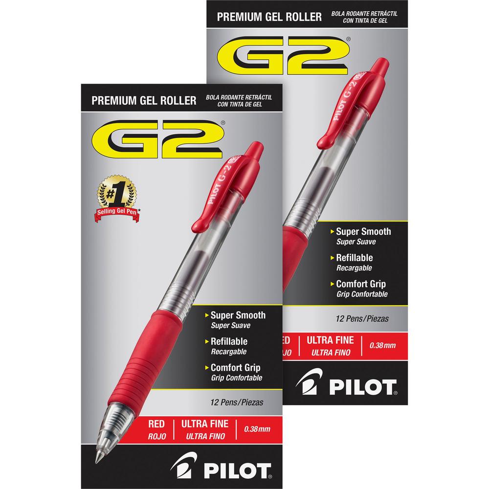 G2 Premium Gel Ink Retractable Pens - Refillable - Retractable - Red Ink - Gel-based - Clear Barrel - 1 Dozen/Box - 2 / Bundle. Picture 1