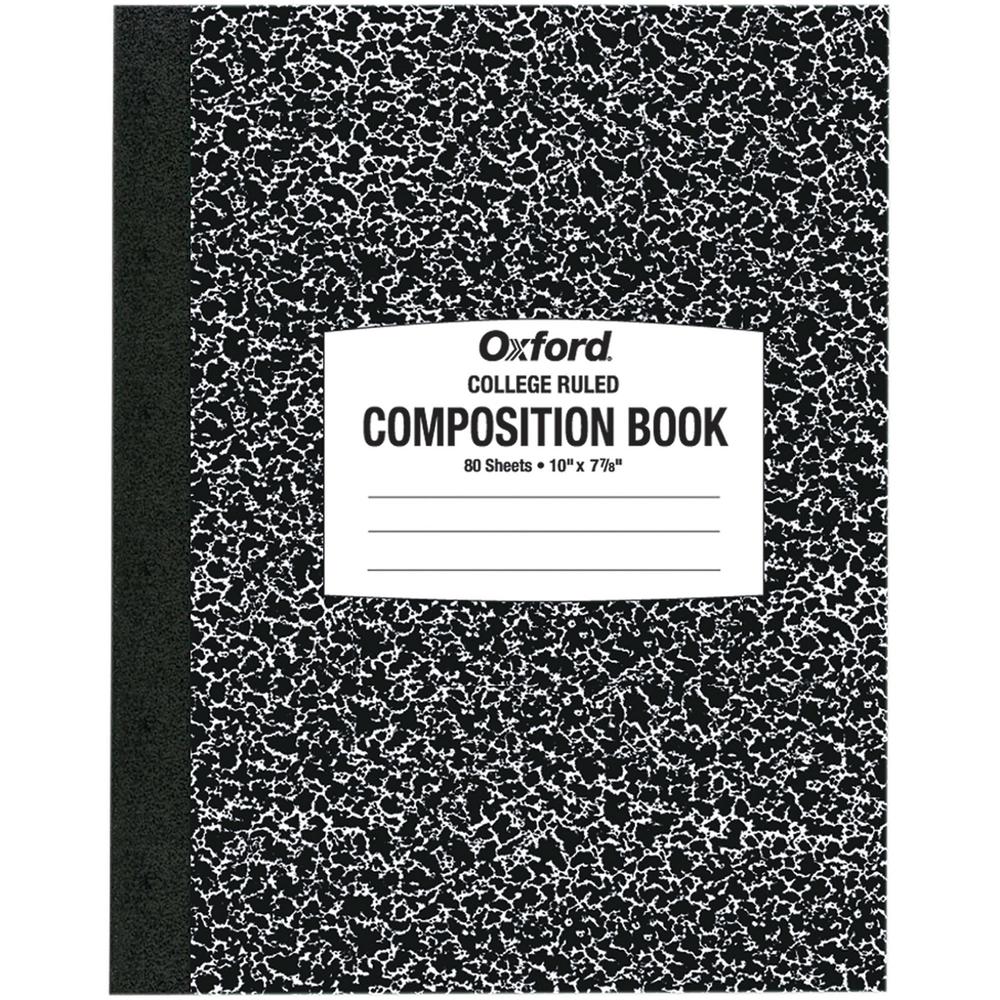 Oxford Tops College-ruled Composition Notebook - 80 Sheets - Stitched - 7 7/8" x 10" - White Paper - Black Marble Cover - 1 Each. Picture 1