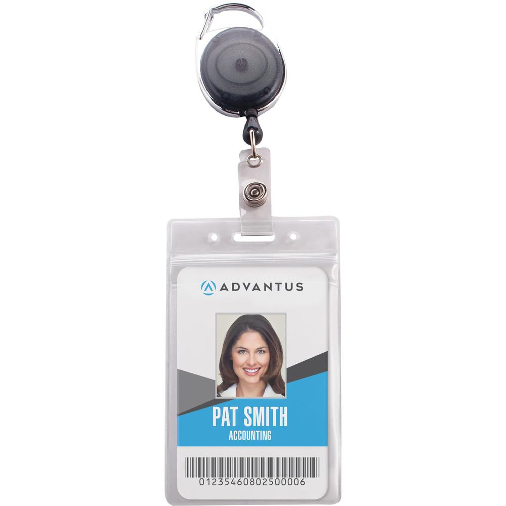 Advantus Badge Reel Holder Combo Pack - Support 2.58" x 3.75" Media - Vinyl - Black/Clear - Durable - 10 / Pack. Picture 1