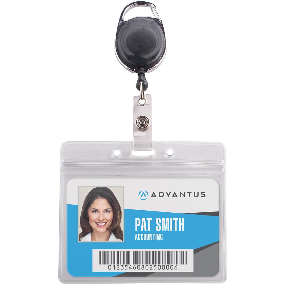 Advantus Badge Reel Holder Combo Pack - Support 3.75" x 2.58" Media - Horizontal - Vinyl - Black/Clear - Durable - 10 / Pack. Picture 1