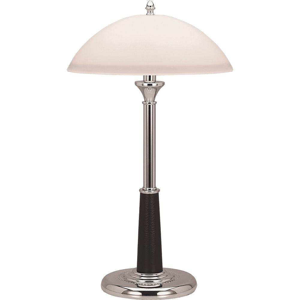 Lorell Glass Shaded Desk Lamp - 24" Height - 7.8" Width - 2 x 10 W CFL Bulb - Chrome - Desk Mountable - Chrome - for Desk, Table. Picture 1
