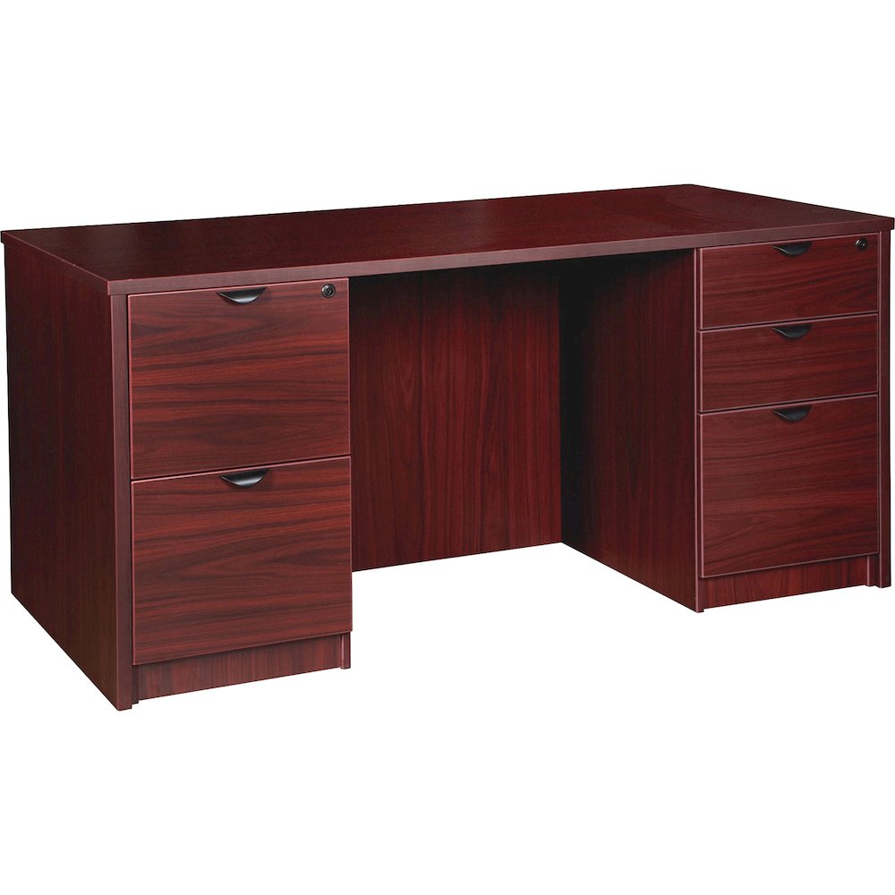 Lorell Prominence 2.0 Double-Pedestal Desk - 1" Thickness Top, 29" Height x 60" Width x 30" Depth - Total Drawer(s): 5 - Double Pedestal on Left/Right Side - Band Edge - Material: Particleboard - Fini. Picture 1