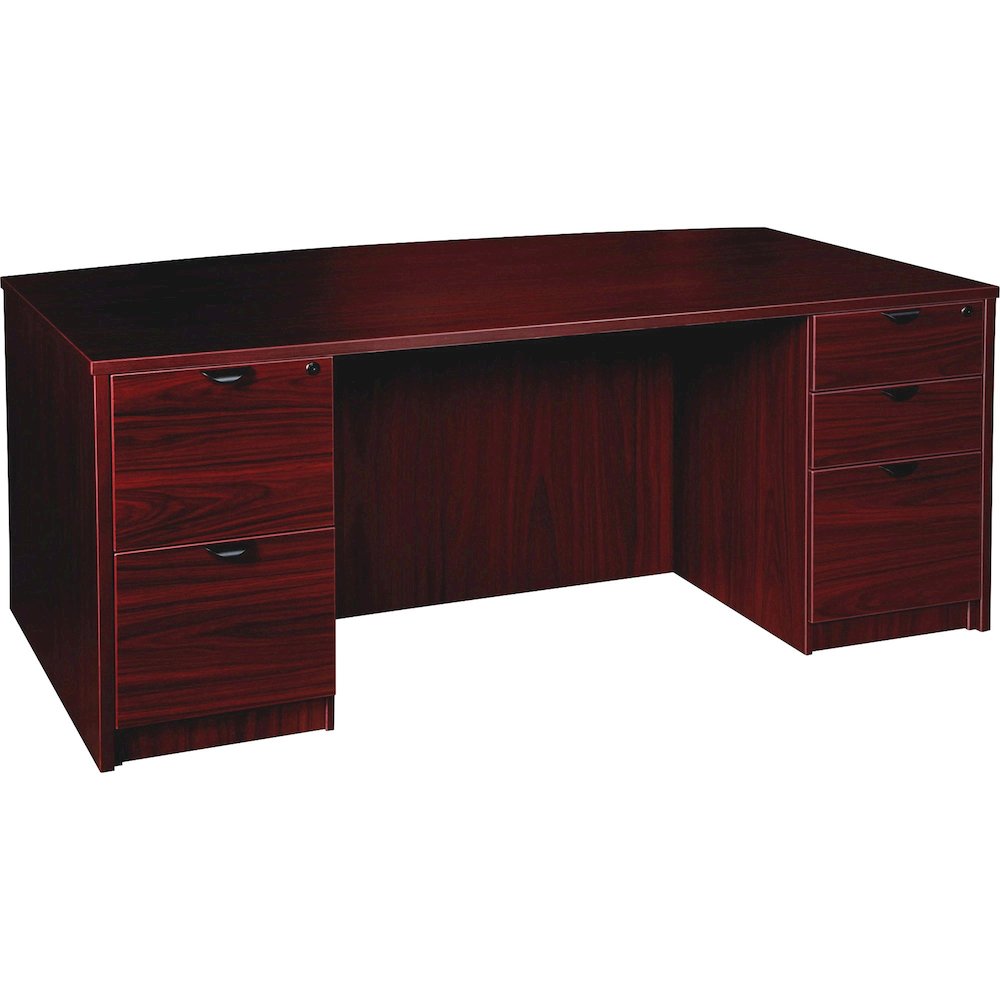 Lorell Prominence 2.0 Bowfront Double-Pedestal Desk - 1" Top, 72" x 42"29" - 5 x File, Box Drawer(s) - Double Pedestal - Band Edge - Material: Particleboard - Finish: Mahogany Laminate, Thermofused Me. Picture 1
