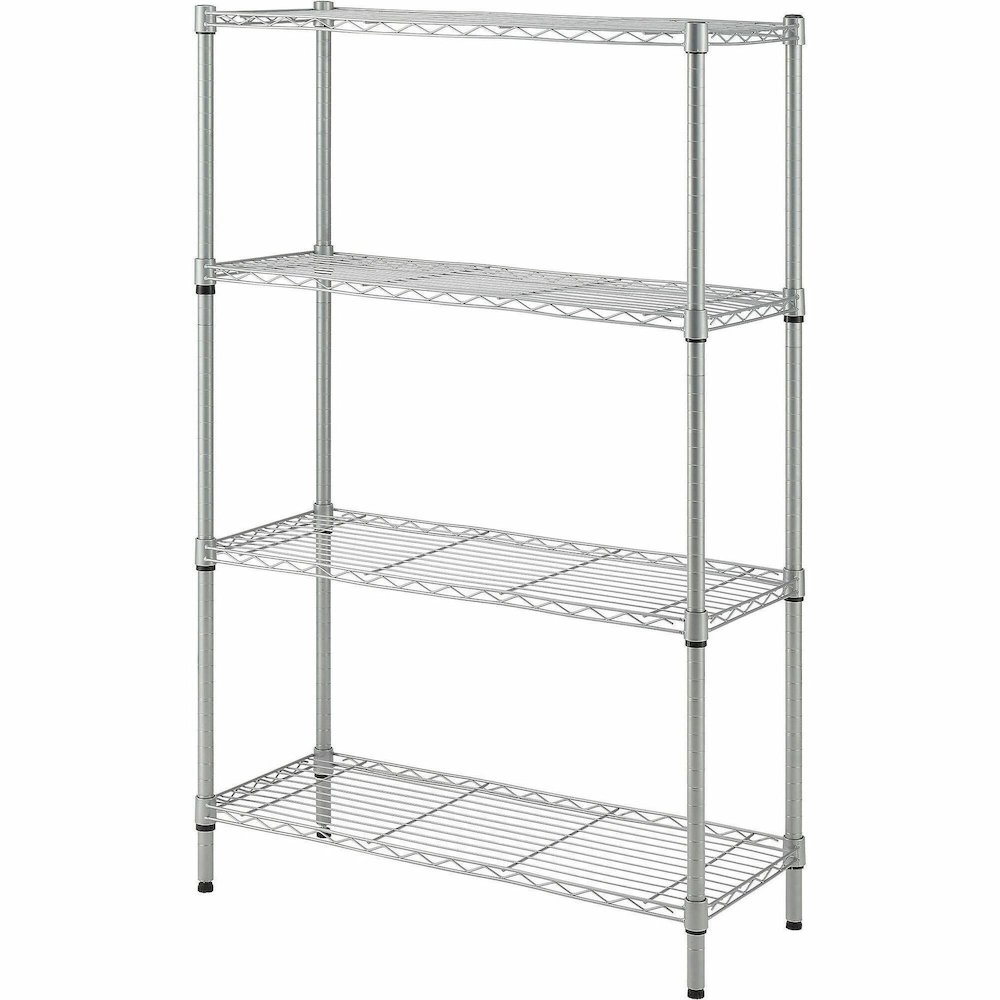 Lorell Light-Duty Wire Shelving - 4 Tier(s) - 54" Height x 36" Width x 14" Depth - Floor - Sturdy - Epoxy - Silver - Plastic, Metal, Steel - 1 Each. Picture 1