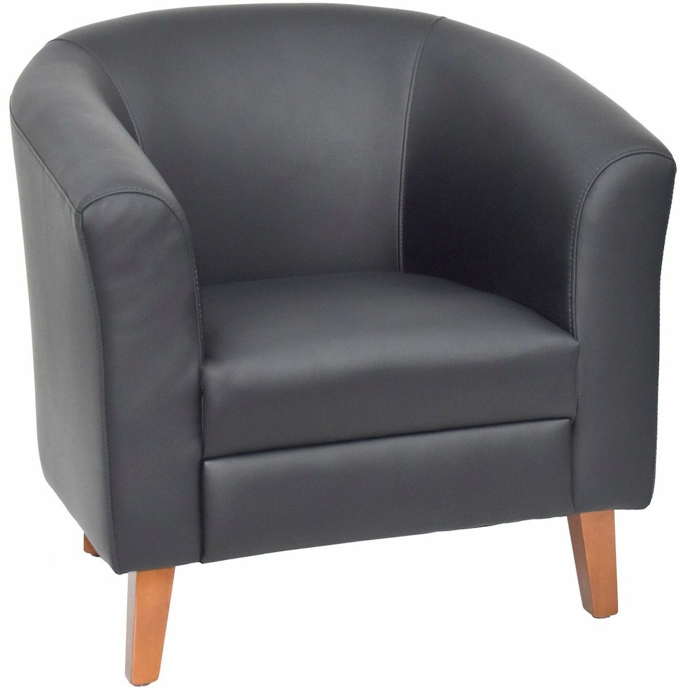 Lorell Barrel Armchair - Four-legged Base - Black - Bonded Leather - Armrest - 1 Each. Picture 1