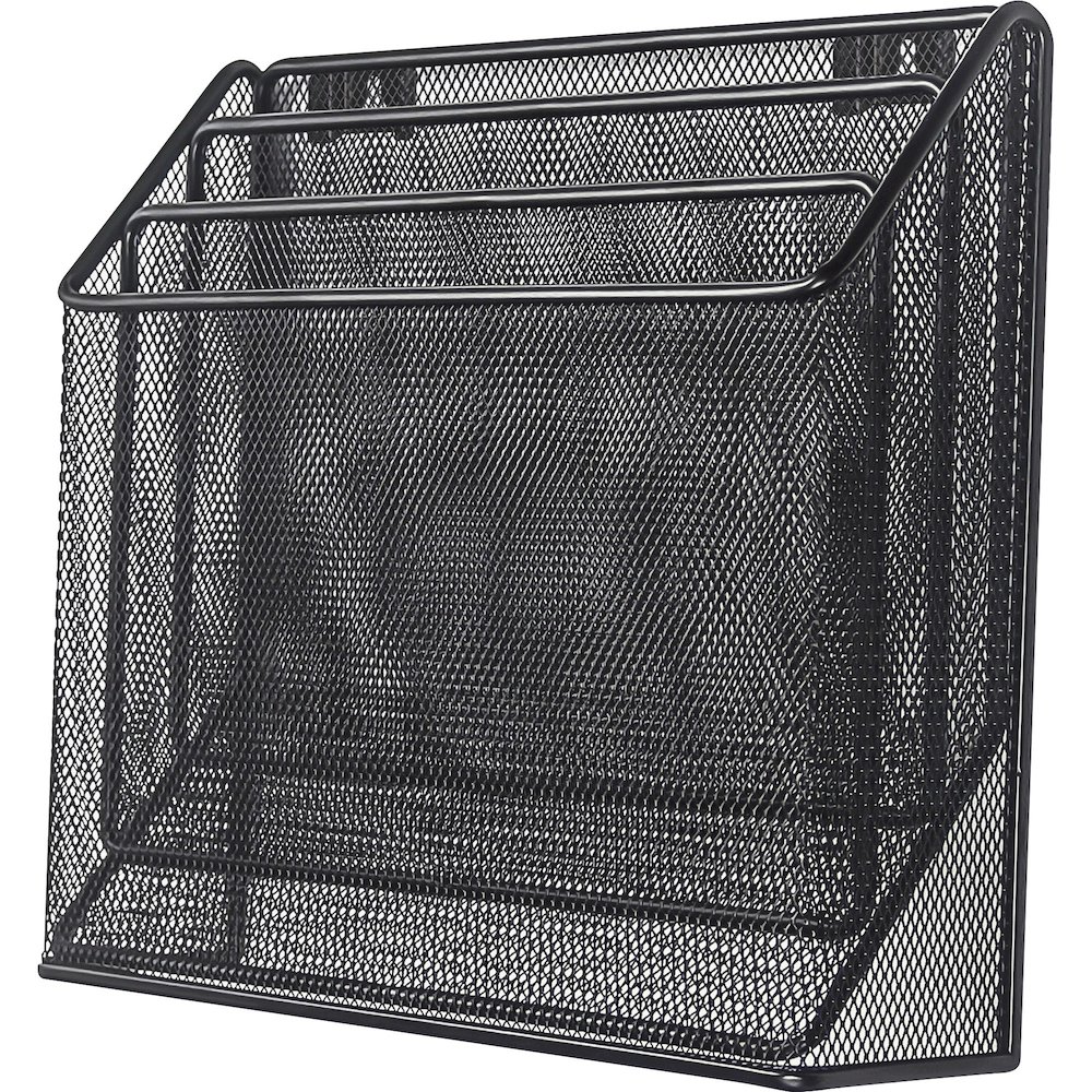 Lorell Mesh Desktop Organizer - 3 Tier(s) - 11.42" Height x 3.54" Width x 12.72" Length - Desktop - Durable - Black - Metal - 1 Each. Picture 1