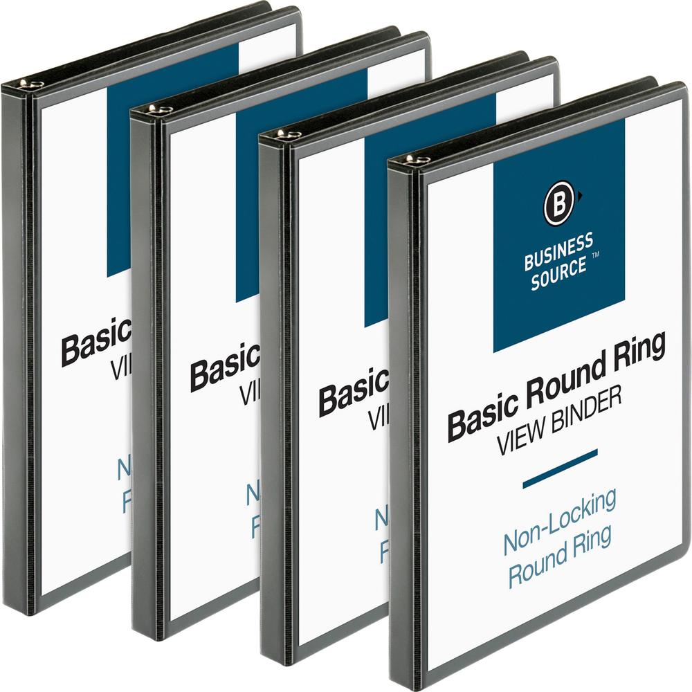 Business Source Round-ring View Binder - 1/2" Binder Capacity - Letter - 8 1/2" x 11" Sheet Size - 125 Sheet Capacity - Round Ring Fastener(s) - 2 Internal Pocket(s) - Polypropylene - Black - Sturdy, . Picture 1