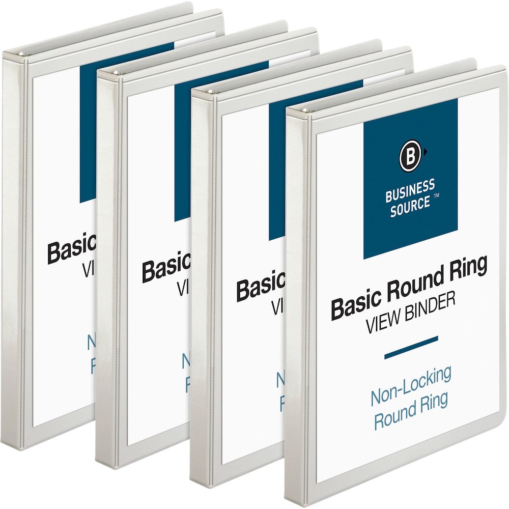 Business Source Round-ring View Binder - 1/2" Binder Capacity - Letter - 8 1/2" x 11" Sheet Size - 125 Sheet Capacity - Fastener: Round Ring - Pocket: 2, Internal - Polypropylene - White - Sturdy, Non. Picture 1