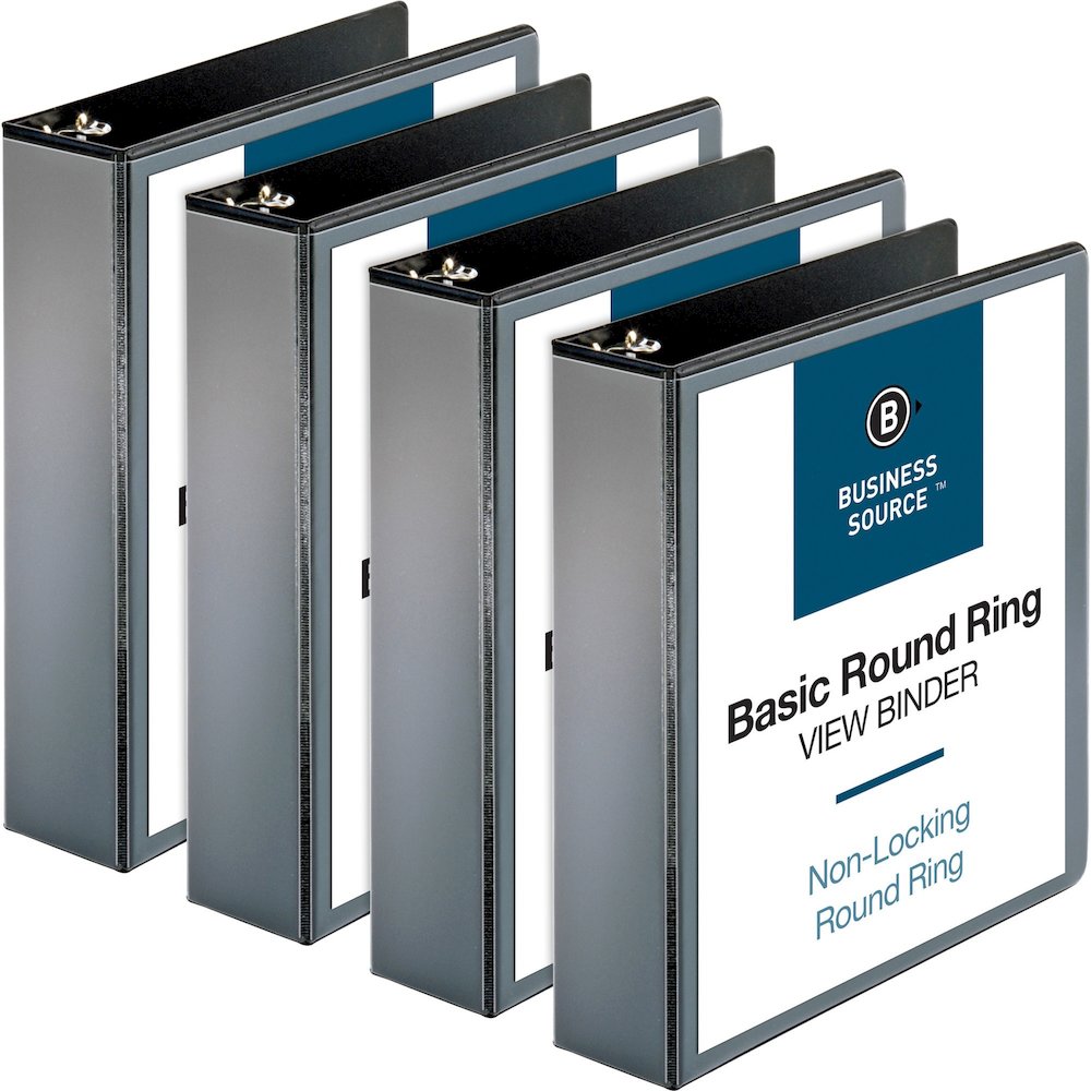 Business Source Round-ring View Binder - 2" Binder Capacity - Letter - 8 1/2" x 11" Sheet Size - 475 Sheet Capacity - Fastener: Round Ring - Pocket: 2, Internal - Polypropylene - Black - Wrinkle-free,. Picture 1