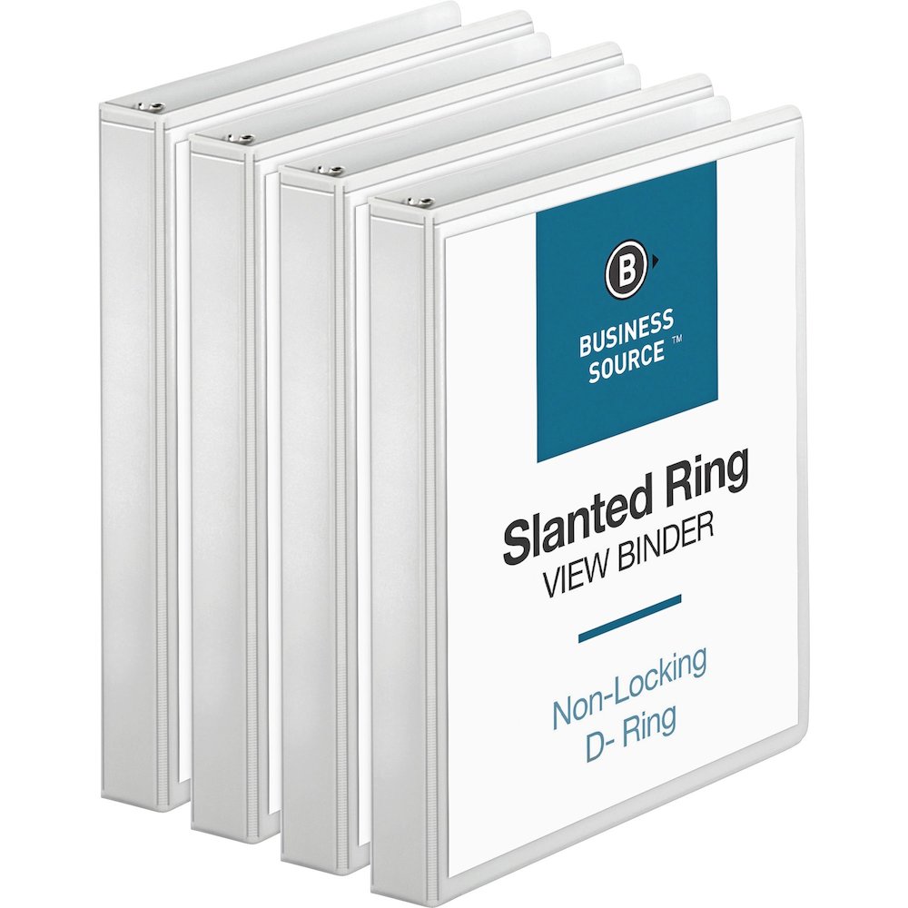 Business Source Basic D-Ring View Binders - 1" Binder Capacity - Letter - 8 1/2" x 11" Sheet Size - 240 Sheet Capacity - 3 Ring - Fastener: Slant D-Ring - Pocket: Internal - Polypropylene - White - St. Picture 1