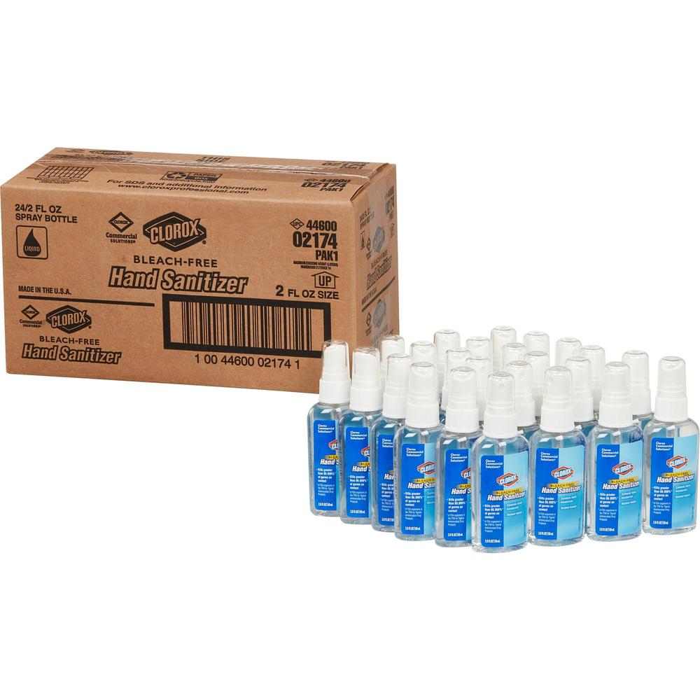 Clorox Commercial Solutions Hand Sanitizer Spray - 2 fl oz (59.1 mL) - Spray Bottle Dispenser - Kill Germs - Hand - Moisturizing - Clear - Non-sticky, Non-greasy, Bleach-free - 24 / Carton. Picture 1