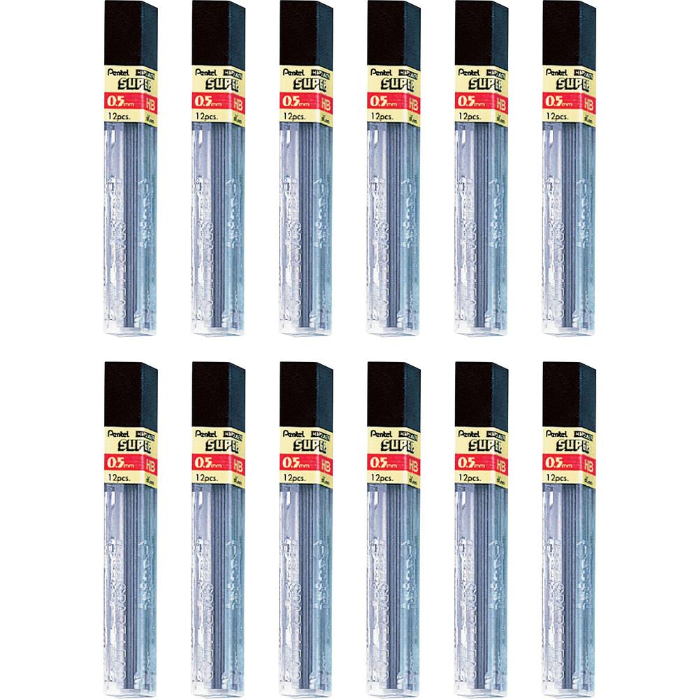Pentel Super Hi-Polymer Leads - 0.5 mm , Fine Point - HB - Black Lead - 12/Tube - 12 / Box. Picture 1