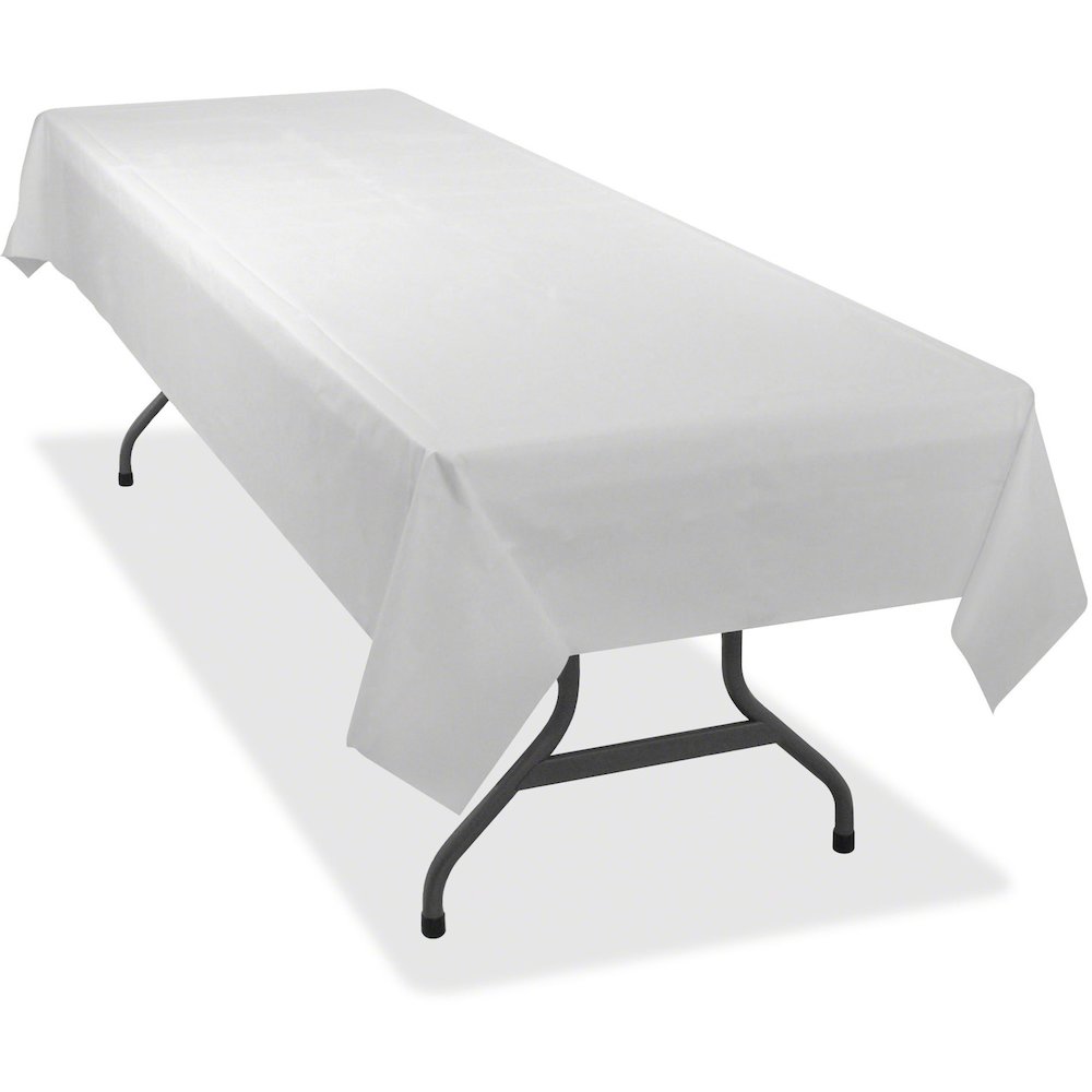 Tablemate Heavy-duty Plastic Table Covers - 108" Length x 54" Width - Plastic - White - 6/Pack - 4 / Carton. Picture 1